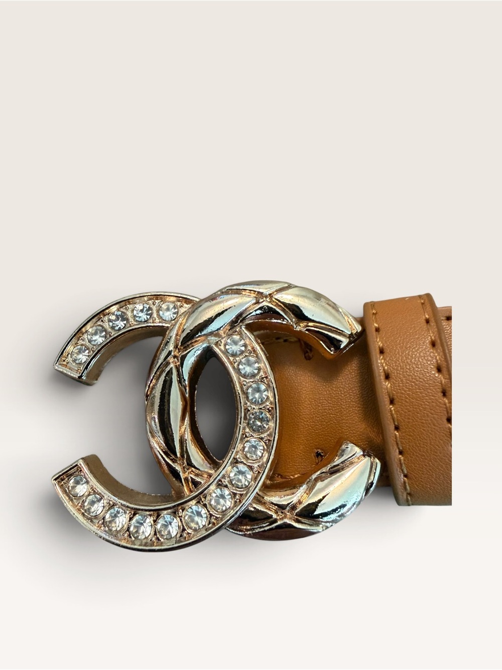 Source Unknown Camel Belt with Crystal-Embellished Interlocking Buckle